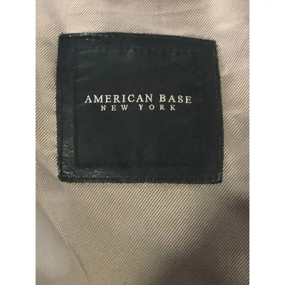 Vintage American Base New York Black Leather Jacket Classic Moto Style Zip Front